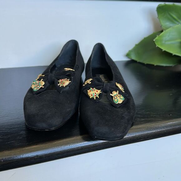 New Nandi Muzi Suede Leather Flats Made in Italy Jeweled Insect Charms Size 7 - Picture 2 of 7